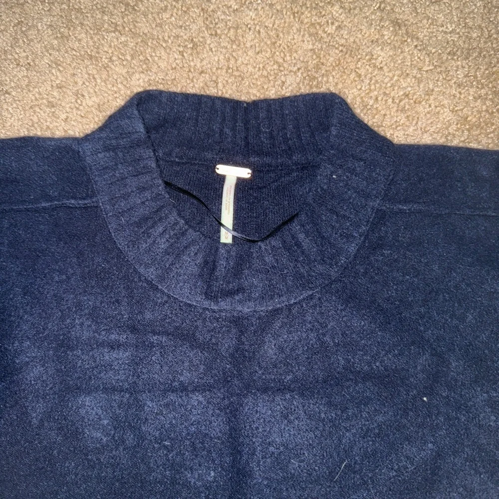 Free People Navy Ribbed Crewneck Sweater